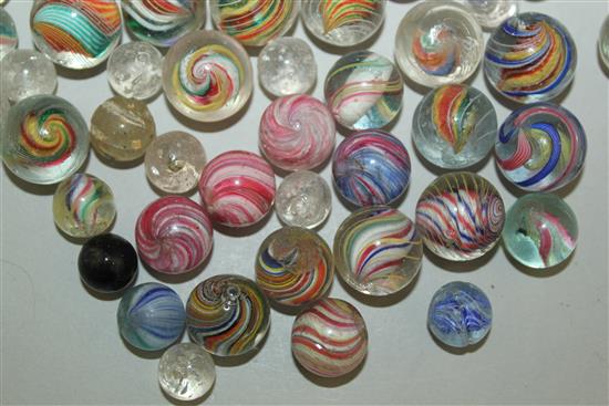 A collection of various Victorian marbles, largest 0.75in.